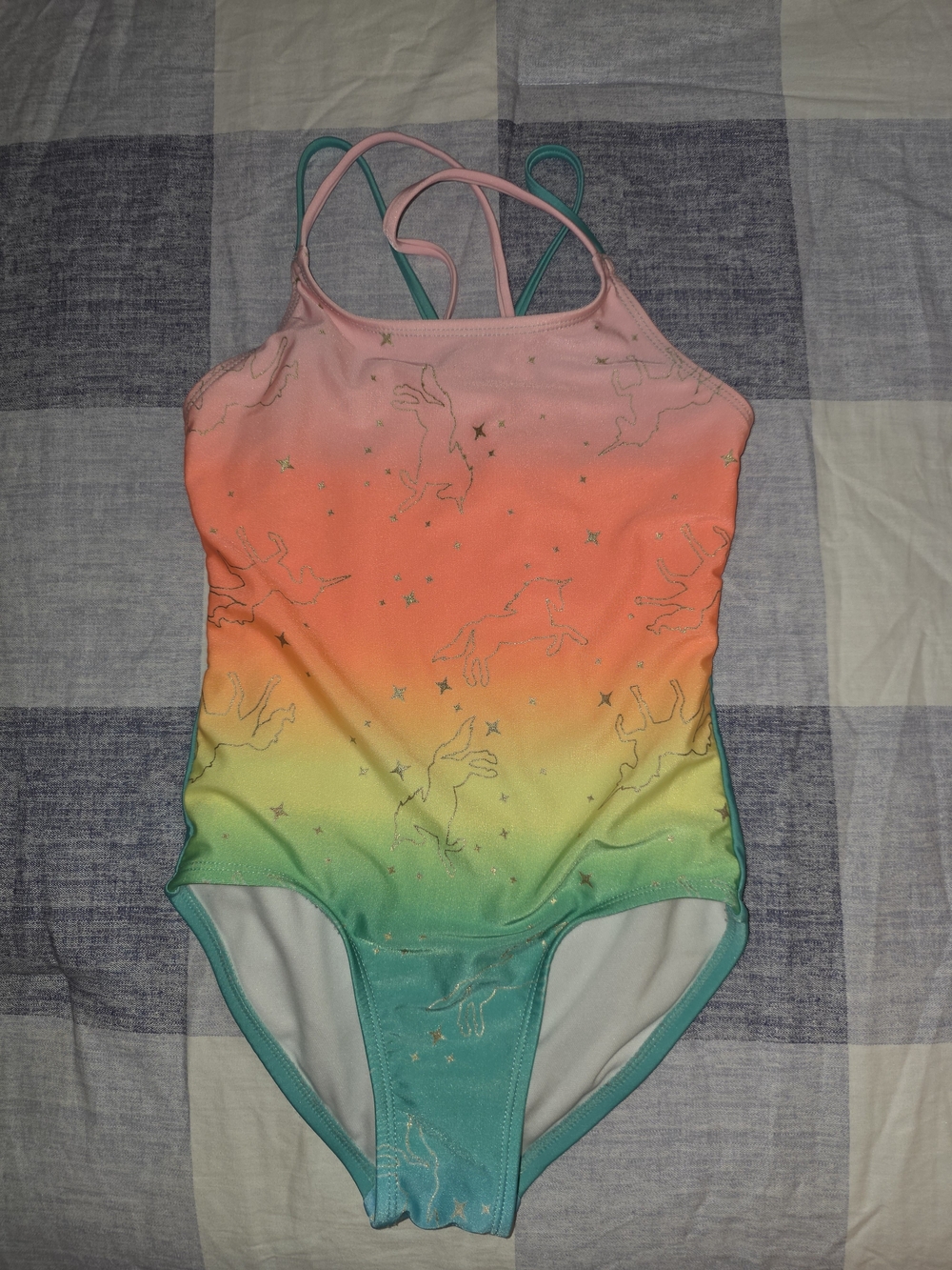 Cat & Jack Girls Rainbow Gradient Unicorn One-Piece Swimsuit Small 6X